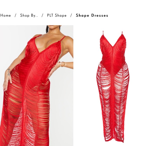 BRAND NEW - Shape Red Fringe Detail Midaxi Dress - Picture 2 of 2